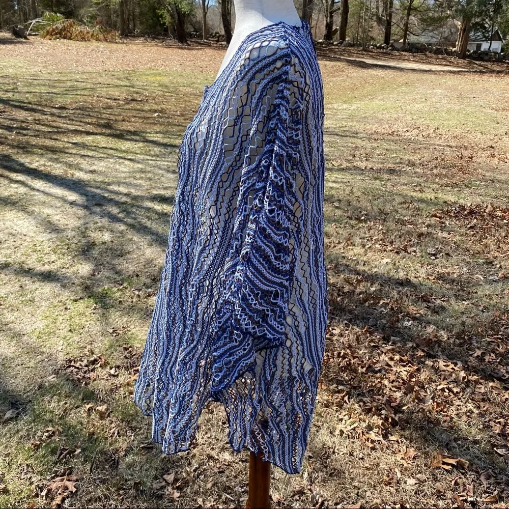 LUCKY BRAND SWIM COVERUP BLUE BROWN NET BOHEMIAN SHEER OS ONE SIZE
